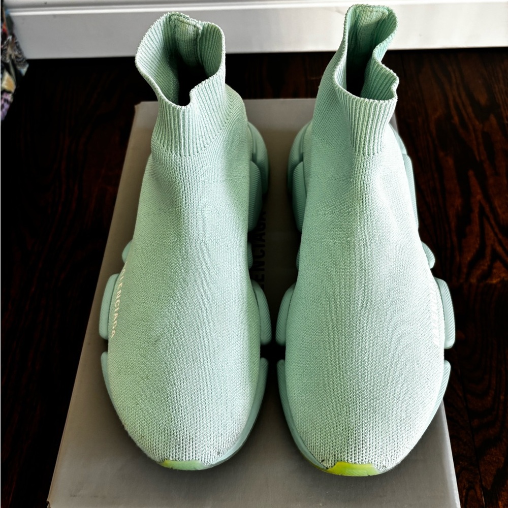 Balenciaga Mint Green Stretch-Knit Sock Sneakers